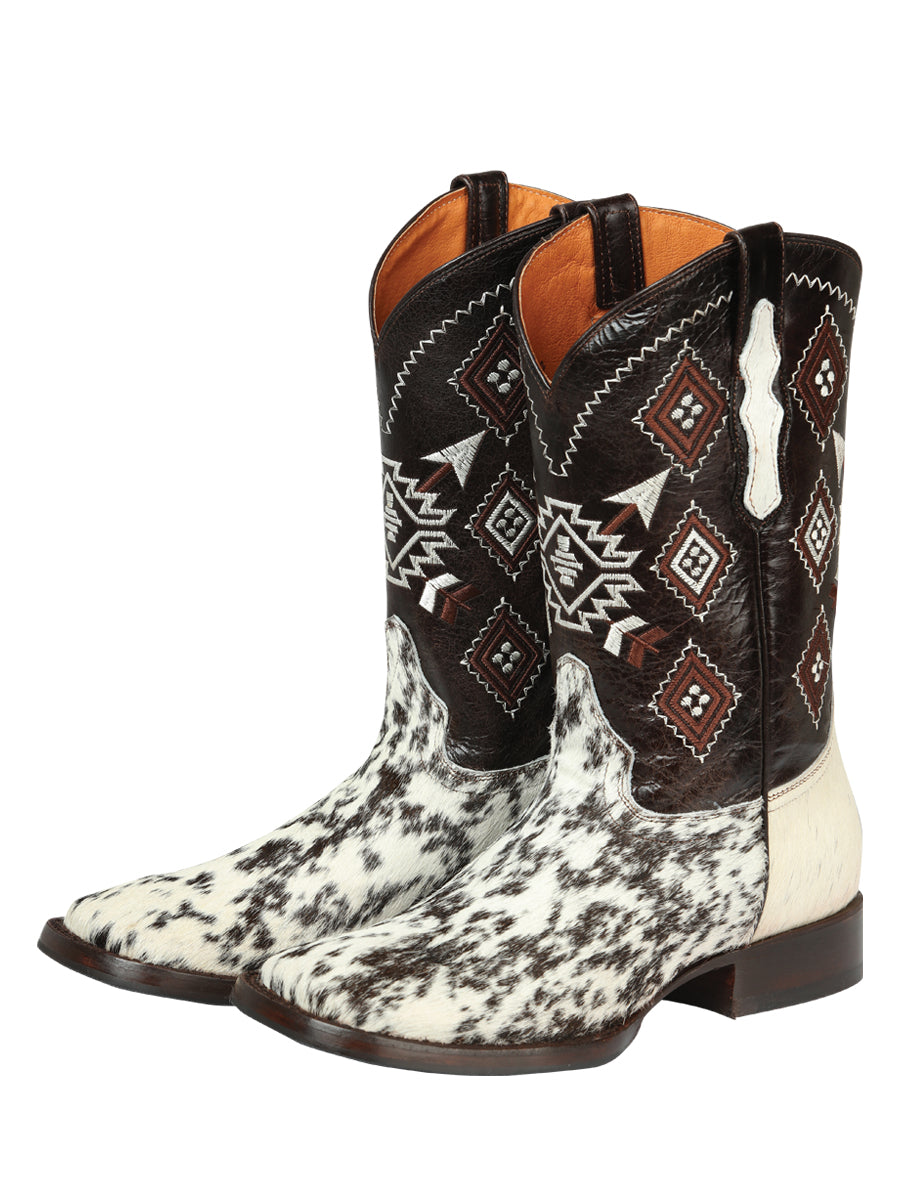 El General Men’s Rodeo Boot - White & Brown Crazy Cowhide  Leather 44862
