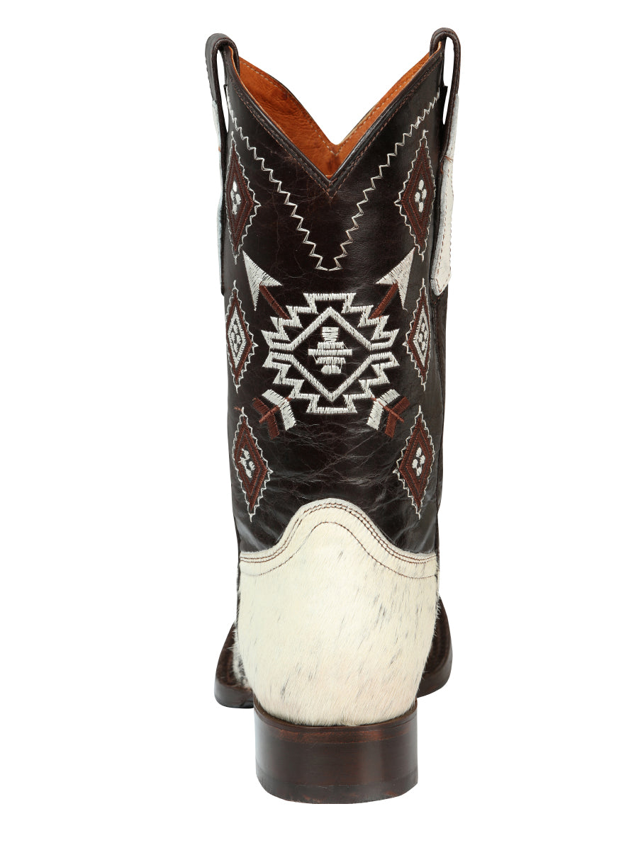 El General Men’s Rodeo Boot - White & Brown Crazy Cowhide  Leather 44862