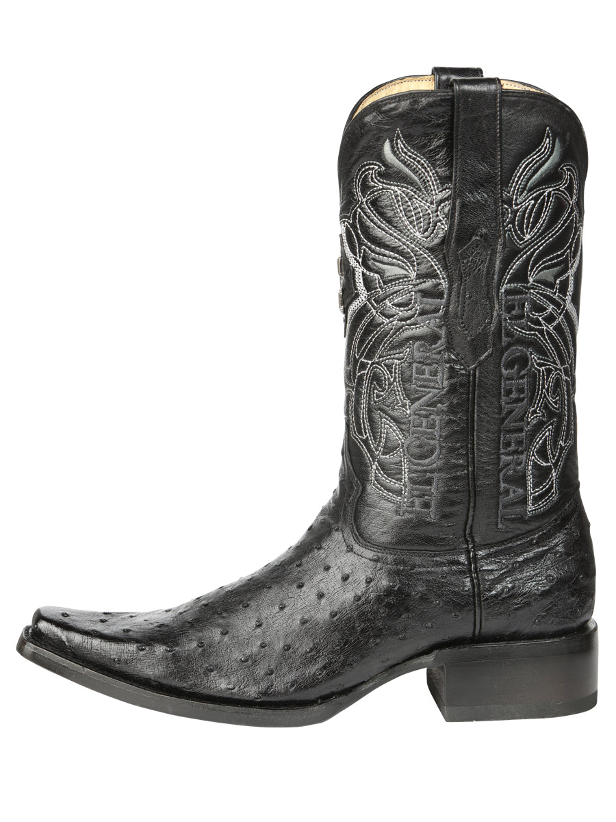 El General Men's Exotic Ostrich Leather Cowboy Boots - Black  45075