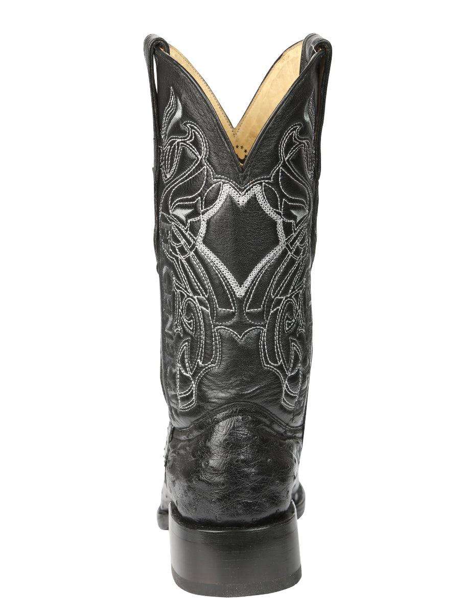 El General Men's Exotic Ostrich Leather Cowboy Boots - Black  45075
