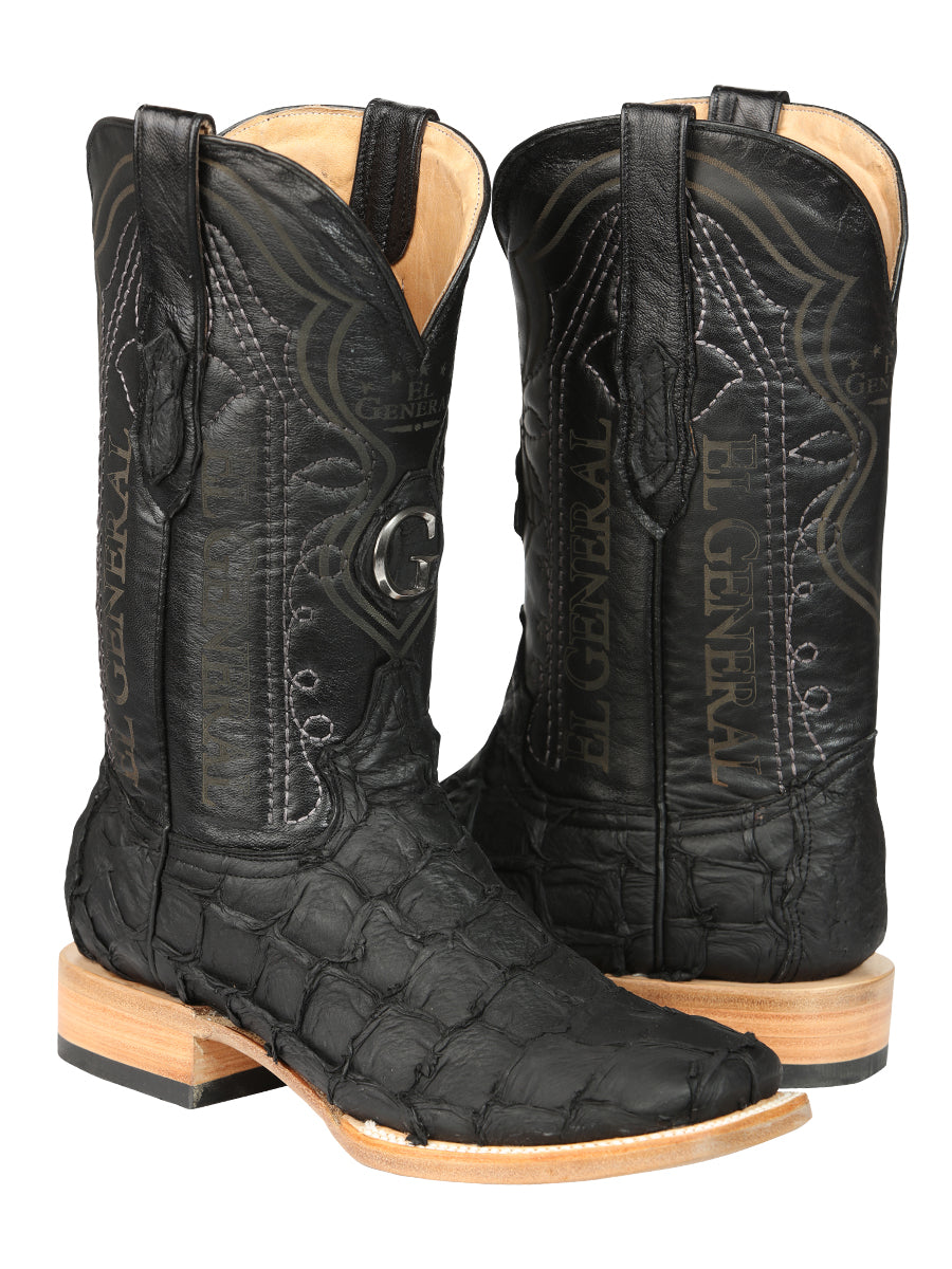 El General Men's Exotic Monster Fish Rodeo Cowboy Boots - Black  45083