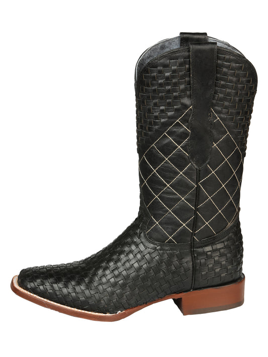 El General Men's Rodeo Boots Petatillo Leather - Black 45438