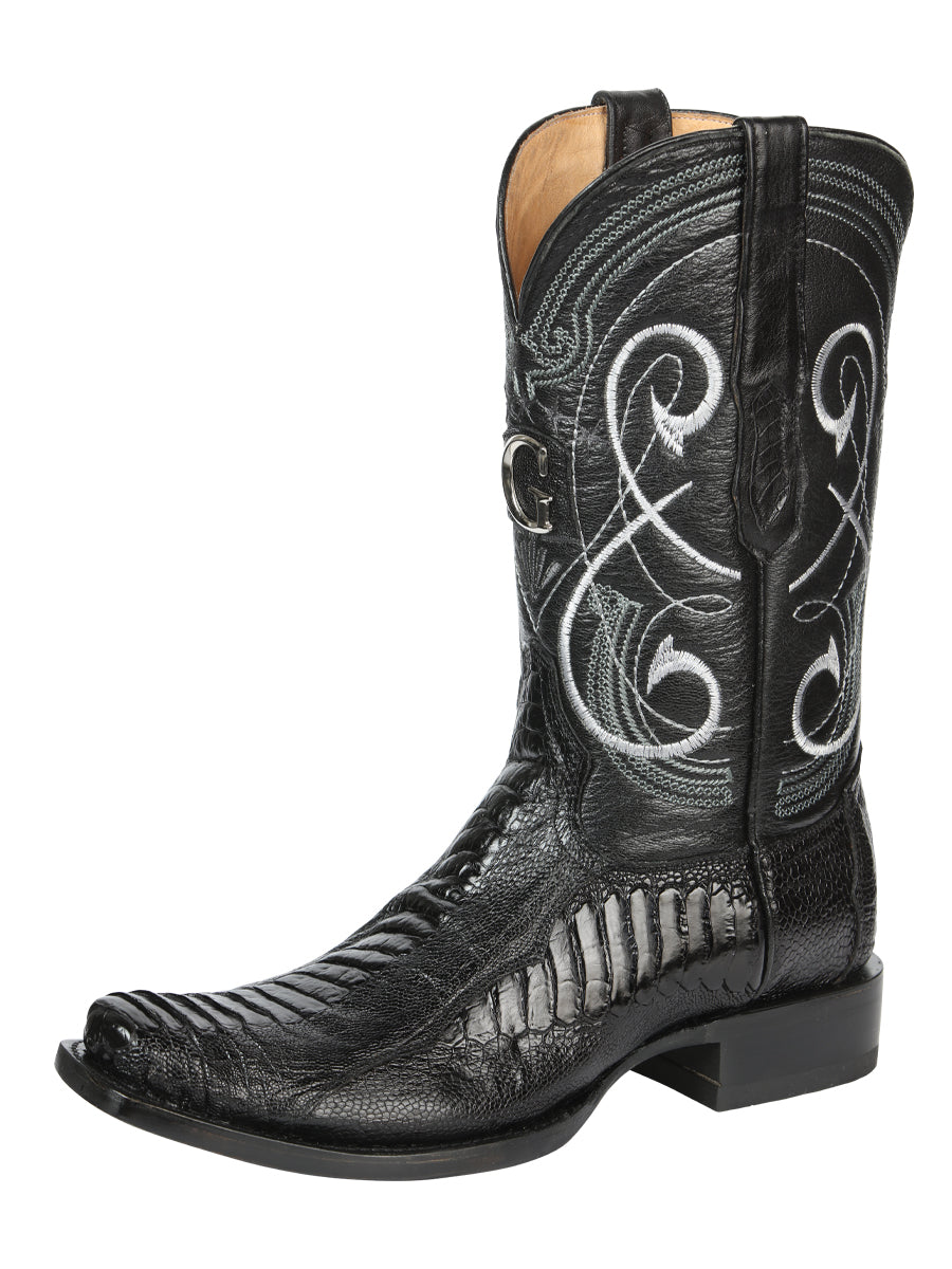 El General Men's Exotic Ostrich Leg Cowboy Boots - Black 45510