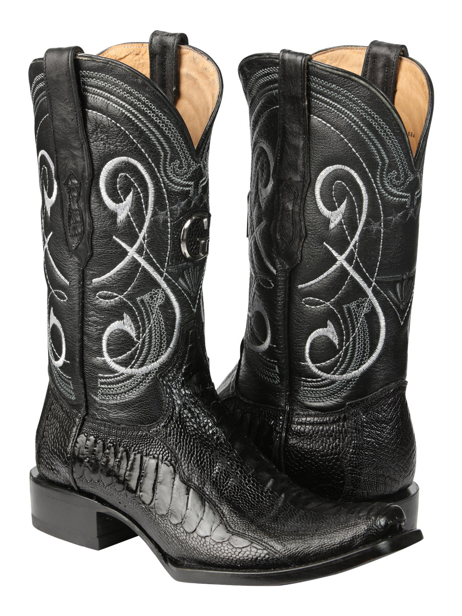 El General Men's Exotic Ostrich Leg Cowboy Boots - Black 45510