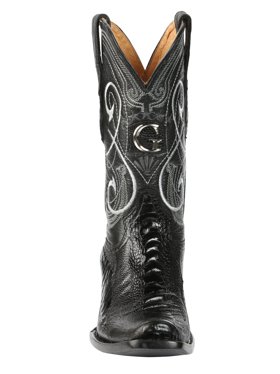 El General Men's Exotic Ostrich Leg Cowboy Boots - Black 45510