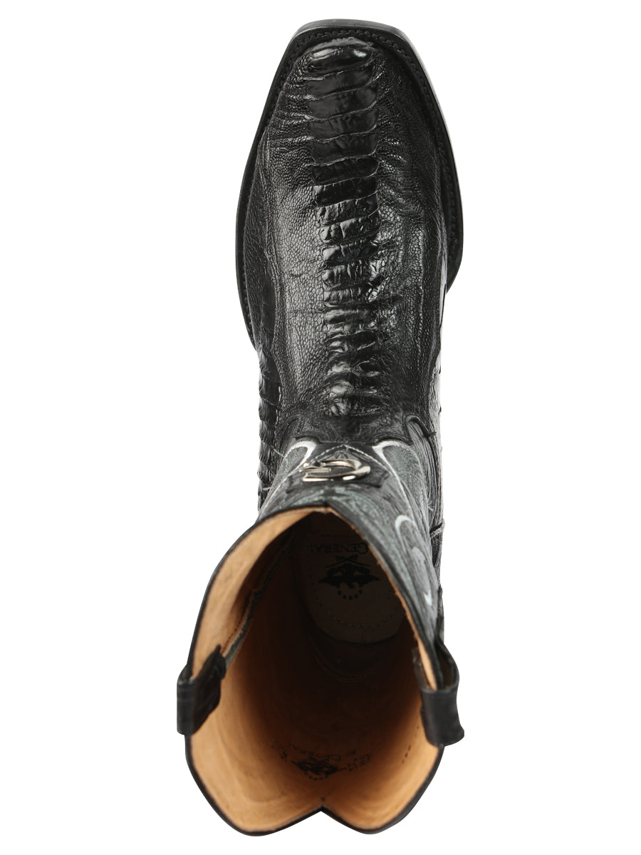 El General Men's Exotic Ostrich Leg Cowboy Boots - Black 45510
